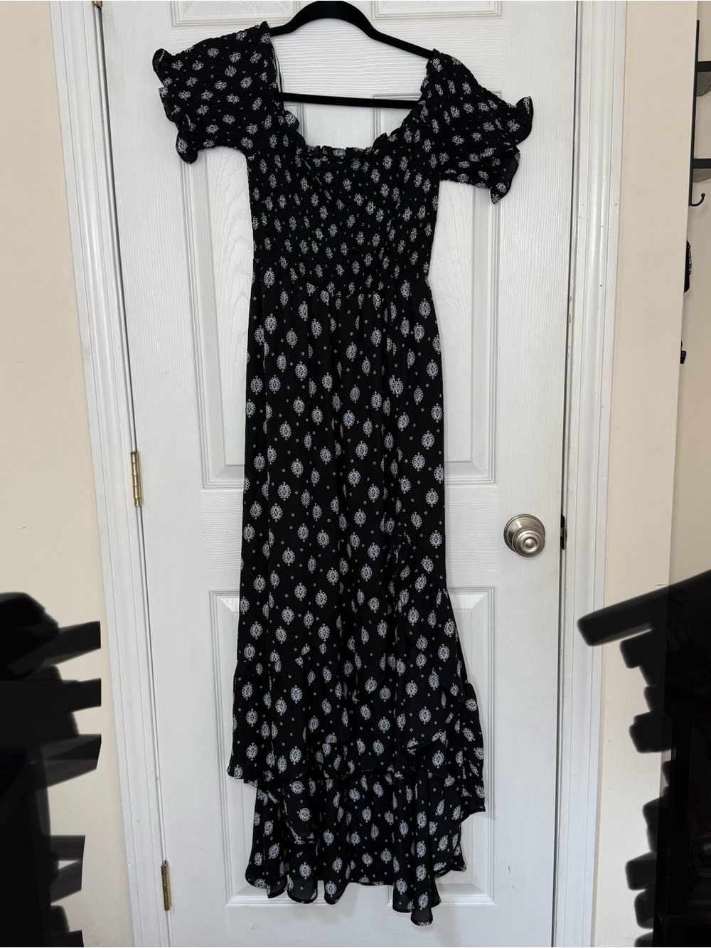 Black Floral Smocked Maxi Dress